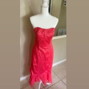 Morílee Fully Beaded Hot Pink Barbie Core Strapless ruffle end dress size 10